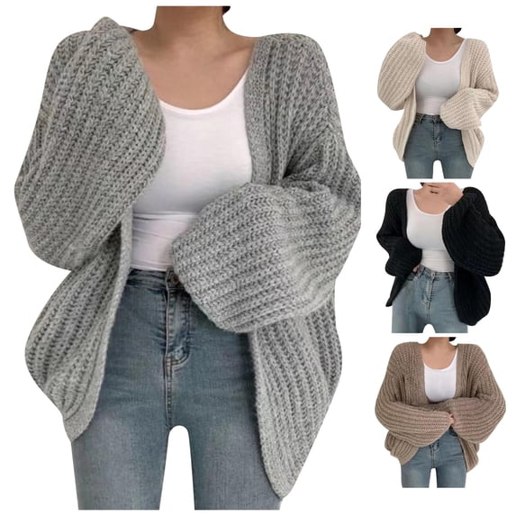 SUXIAN Cardigan Sweaters for Women Thick Needle Knit Autumn Winter Balloon Sleeve Solid Versatile Coat Womens Cardigans