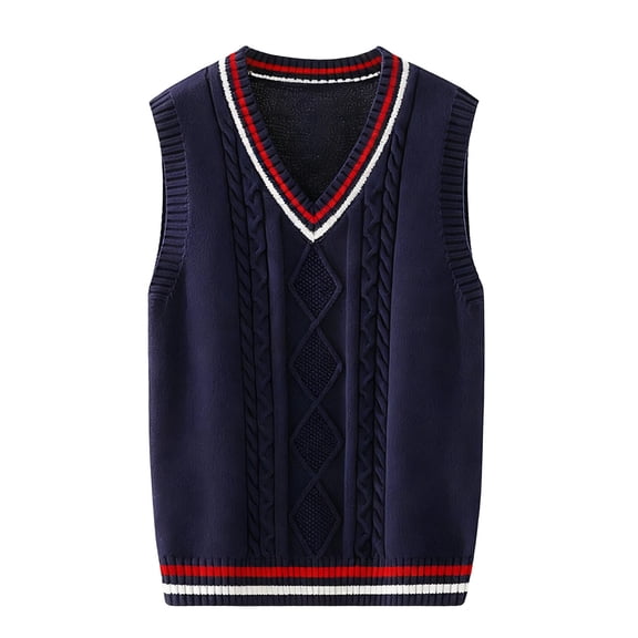 SUXIAN Classic V Neck School Sweater Vest for Girls Knit Cardigan Comfortable Academic Style Navy 11-12 Years