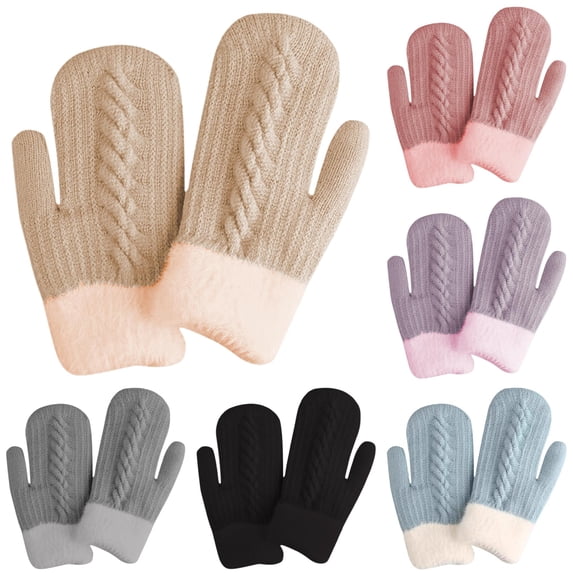 SUXIAN Cold Weather Gloves Double Layer Winter Warm Knitted Mittens Soft Thermal Windproof Warm Gloves Khaki One Size