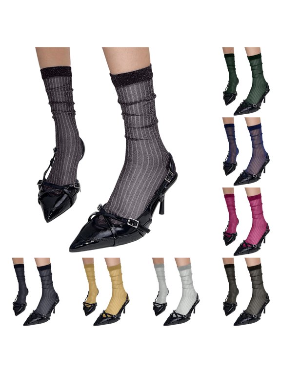 Crew Socks Womens Lightweight Thin Glitter For Everyday Wear Easy Care Machine Washable Carnival Festival