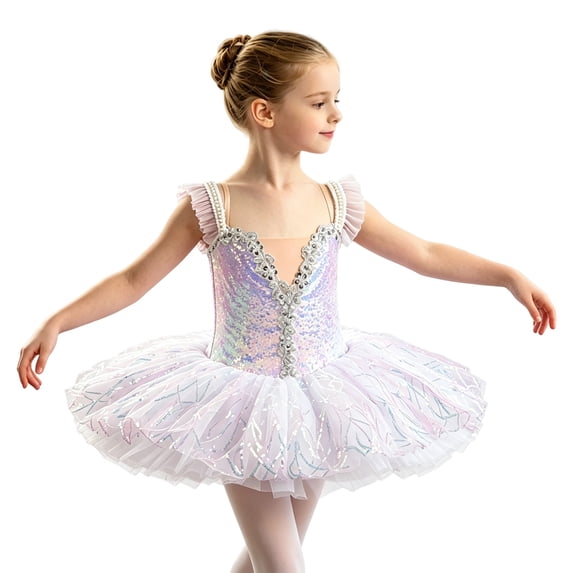 SUXIAN Dresses For Girls Short Sleeve Tutu Dress Ballet Dance Performance Practice Cute Partywear Toddler Kids Toddler Summer Dress White_006 3-4 Years