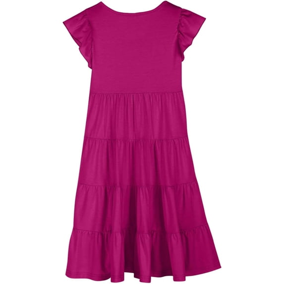SUXIAN Dresses for Girls Round Neck Long Puff Sleeve Solid Cake Party Elegant Everyday Outfit Little Girl Dresses Hot Pink 10-11 Years