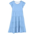 thumbnail image 1 of SUXIAN Dresses for Girls Round Neck Long Puff Sleeve Solid Cake Party Elegant Everyday Outfit Little Girl Dresses Light Blue 8-9 Years, 1 of 4