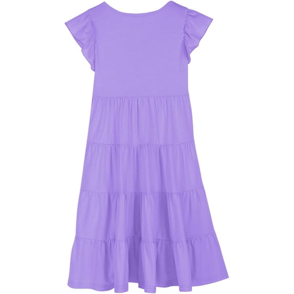 SUXIAN Dresses for Girls Round Neck Long Puff Sleeve Solid Cake Party Elegant Everyday Outfit Little Girl Dresses Purple 8-9 Years