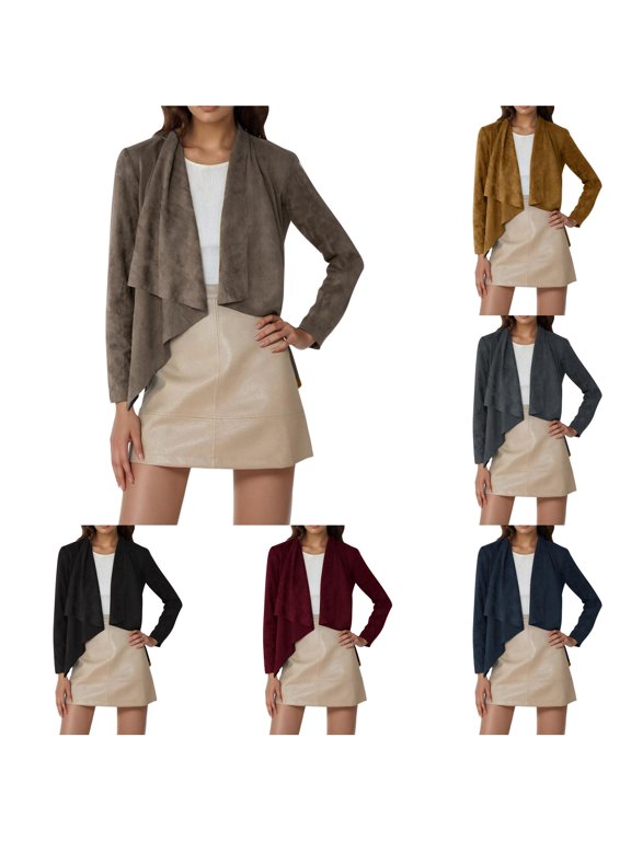 Duster Cardigan Draped Open Front Jacket Lapel Lightweight Coats Fall Cropped Motorcycle Outwear Long Sleeve Cardigan Sweaters for Women