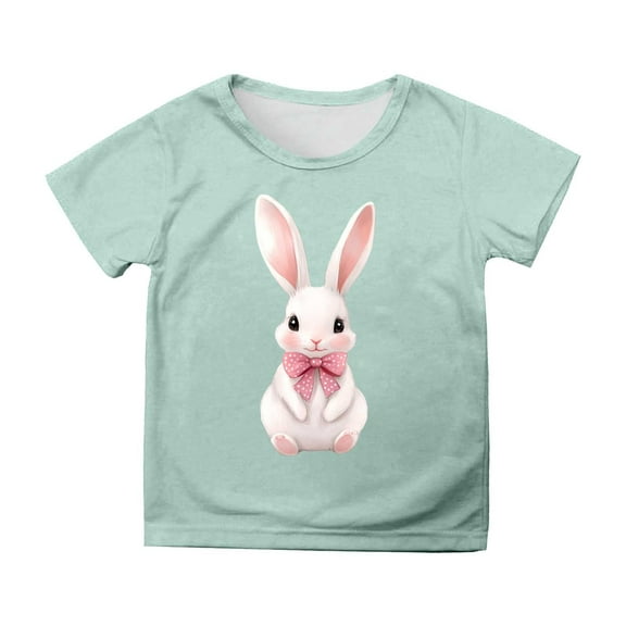 SUXIAN Easter Girls Short Sleeve Cute Printed T Shirts Top Casual Shirt for Children Mint Green_#4 12-13 Years