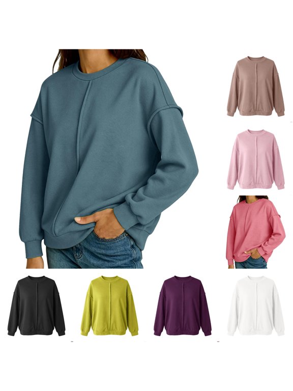 Fall Crewneck Sweatshirt Seam Reverse Stitching Blouse