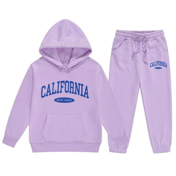 SUXIAN Fall Outfits Child Toddler Boys Girls Two Sweatsuits City Name Print Pullover Hoodie and Sweatpants Fashion Tracksuit Set #1_Purple 130