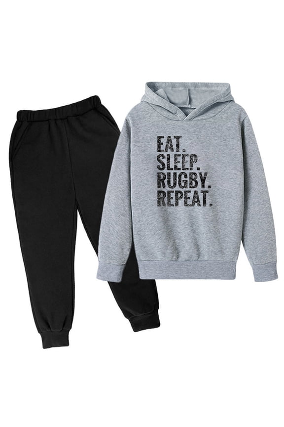 Fall Outfits Hooded Sweatshirt Football Letter Printed Hoodie Pants Children's Casual Two Piece Fashion Trend Athletic Grey 3-4 Years