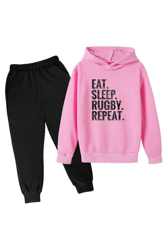 Fall Outfits Hooded Sweatshirt Football Letter Printed Hoodie Pants Children's Casual Two Piece Fashion Trend Athletic Pink 9-10 Years