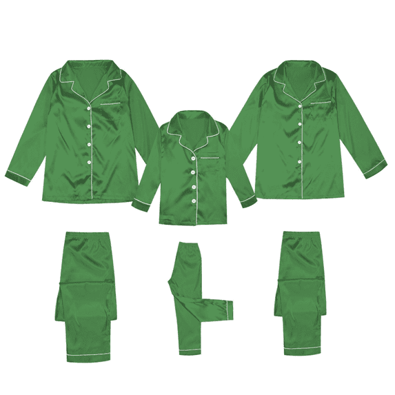 SUXIAN Family Christmas Pajamas Kid Satin Silk Button Down Solid Two Piece Sleepwear Loungewear Long Sleeve Nightwear Kids Pajamas