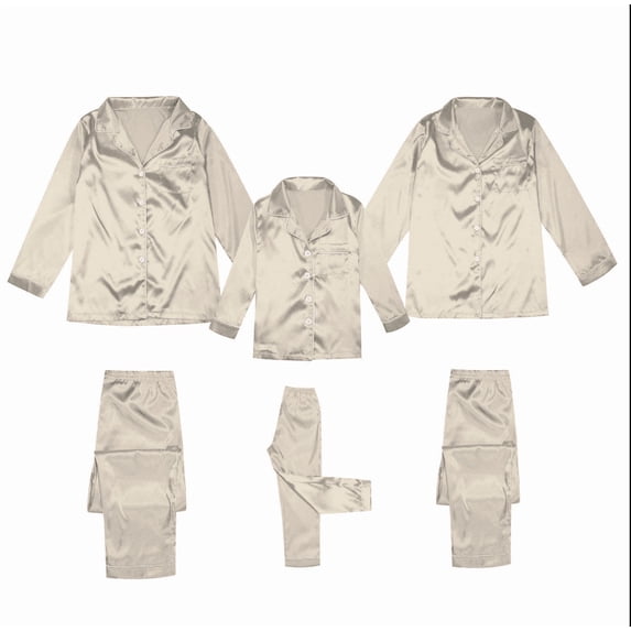 SUXIAN Family Christmas Pajamas Kid Satin Silk Button Down Solid Two Piece Sleepwear Loungewear Long Sleeve Nightwear Pajamas Kids