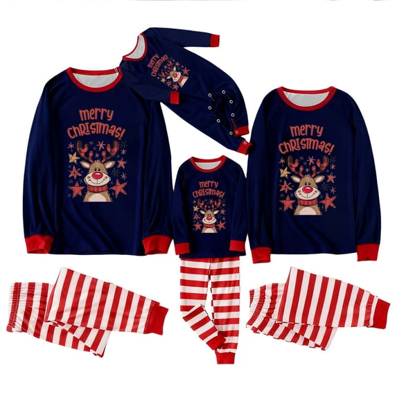 SUXIAN Family Christmas Pajamas Long Sleeve Casual Print Crewneck Comfy Loungewear Parents and Kids Holiday Outfit Kids Pajamas