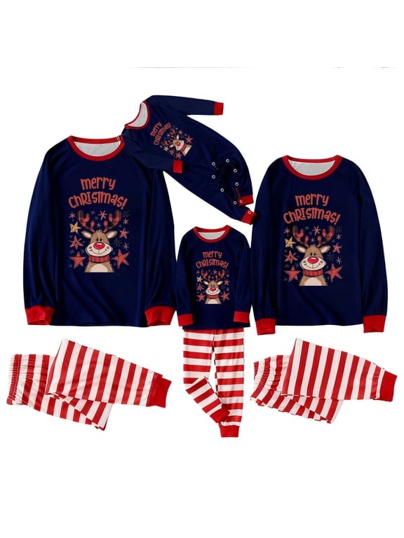 Family Christmas Pajamas Long Sleeve Casual Print Crewneck Comfy Loungewear Parents and Kids Holiday Outfit Kids Pajamas