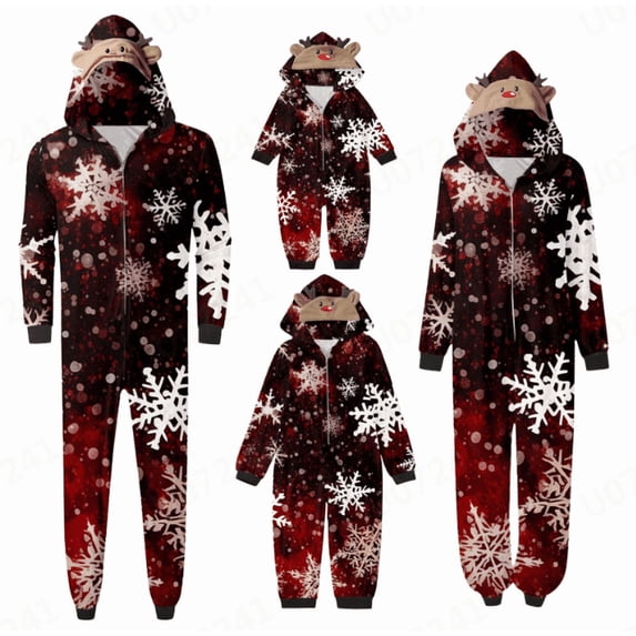 SUXIAN Family Christmas Pajamas Mommy Sleepwear Big Headed Deer Print Long Sleeve Jumpsuit Soft Comfortable Holiday Romper Pajamas Women