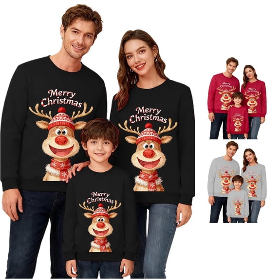 SUXIAN Family Christmas Sweatshirt Long Sleeve Crewneck Print Soft Lightweight Parent Child Outfits Kids Sweatshirt