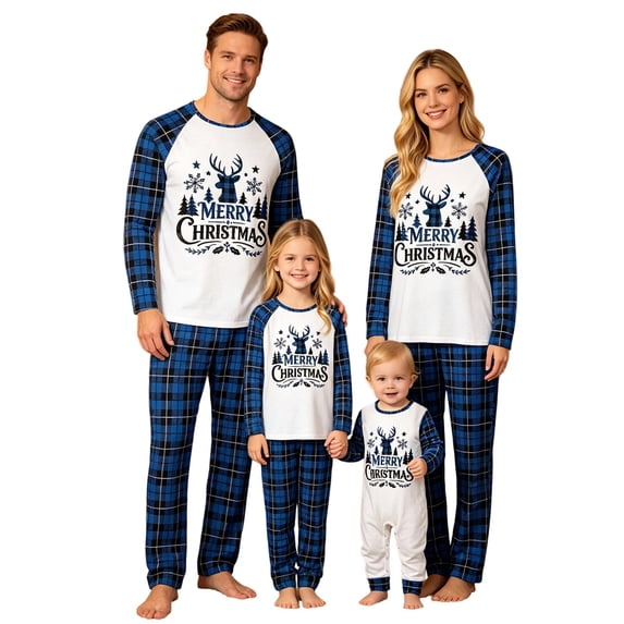 SUXIAN Family Matching Christmas Pajamas Crew Neck Long Sleeve Top Plaid Pants Soft Cozy Holiday Sleepwear Two Piece Set