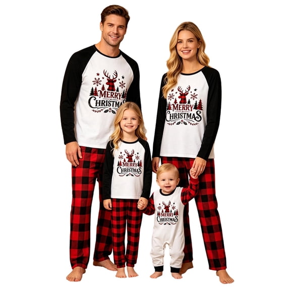 SUXIAN Family Matching Christmas Pajamas Long Sleeve Crew Neck Top Plaid Pants Soft Comfortable Holiday Sleepwear Two Piece Set Red_004 XL