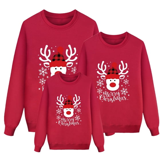 SUXIAN Family Matching Christmas Sweatshirt Long Sleeve Letter Print Hoodless Pullover Xmas Holiday Outfit
