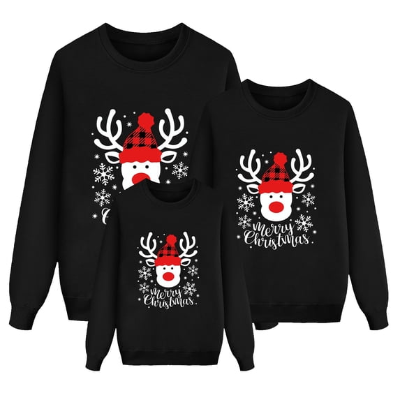 SUXIAN Family Matching Christmas Sweatshirt Long Sleeve Letter Print Hoodless Pullover Xmas Holiday Outfit