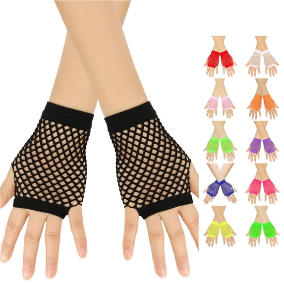 SUXIAN Fingerless Gloves Carnival Coarse Net Fishnet Stretchy Short Solid Punk Half Finger Nightclub Party Style Gloves Women Black One Size