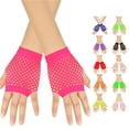 thumbnail image 1 of SUXIAN Fingerless Gloves Carnival Coarse Net Fishnet Stretchy Short Solid Punk Half Finger Nightclub Party Style Gloves Women Hot Pink One Size, 1 of 3
