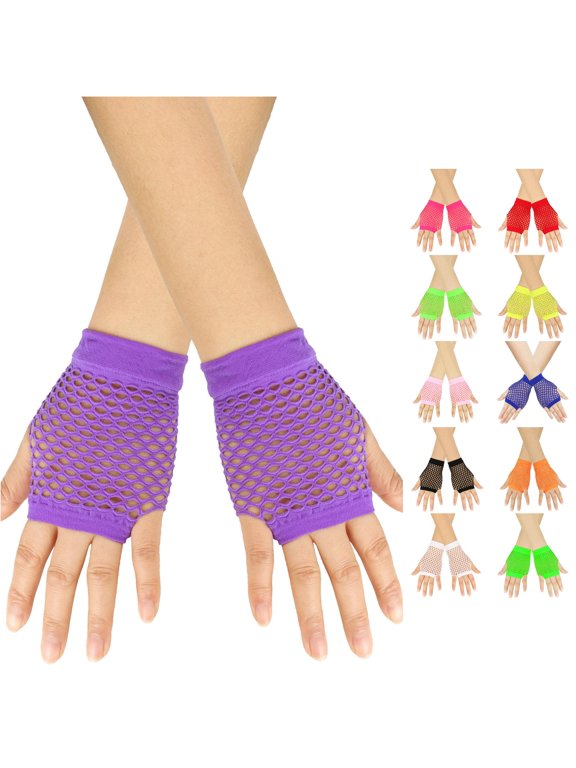 Fingerless Gloves Carnival Coarse Net Fishnet Stretchy Short Solid Punk Half Finger Nightclub Party Style Gloves Women Purple One Size