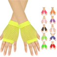 thumbnail image 1 of SUXIAN Fingerless Gloves Carnival Coarse Net Fishnet Stretchy Short Solid Punk Half Finger Nightclub Party Style Gloves Women Yellow One Size, 1 of 3