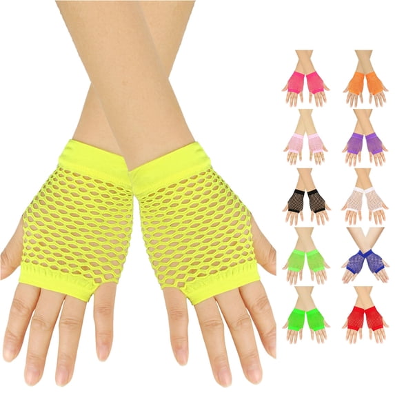 SUXIAN Fingerless Gloves Carnival Coarse Net Fishnet Stretchy Short Solid Punk Half Finger Nightclub Party Style Gloves Women Yellow One Size