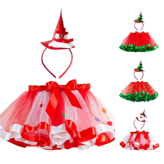 SUXIAN Girl Skirt Christmas Cartoon Mesh Tutu Ballet Dance Party With Hairband Set For Kids Girls Skirts White_002 2-4 Years