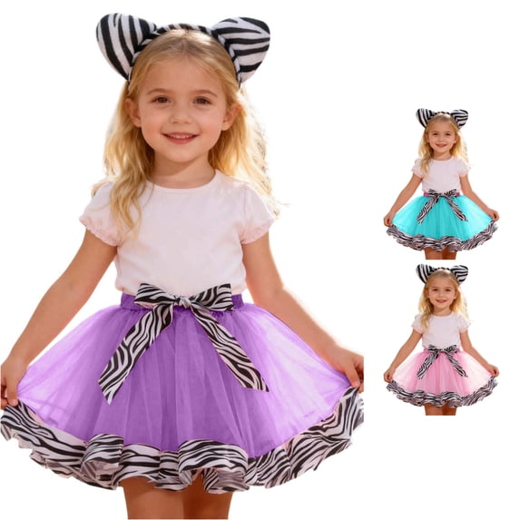 SUXIAN Girl Skirt Floral Print Tutu With Headband Ballet Dance Performance Outfit For Kids Girls Skirts Purple_005 2-4 Years