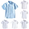 thumbnail image 1 of SUXIAN Girls Blouses Short Sleeve Casual Button Front School Performance Wear Toddler Big Girls Outfit Toddler Girl Blouse Sky Blue 160/66, 1 of 4