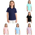 thumbnail image 1 of SUXIAN Girls Blouses Solid Color Athletic Short Sleeve Breathable Everyday Casual Top Girls Workout Blouses Dark Blue 5-6 Years, 1 of 4
