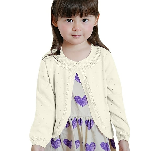 SUXIAN Girls Cardigan Sweater Soft Knit Floral Beaded Design Comfortable Coat for Toddler and Baby Fashion White 12-24months