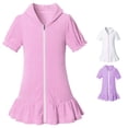 thumbnail image 1 of SUXIAN Girls Dress Hooded Zip up Swim Cover up Short Sleeve Beach Bathrobe Absorbent Towel Kids Toddler Dress Pink 3-4 Years, 1 of 6