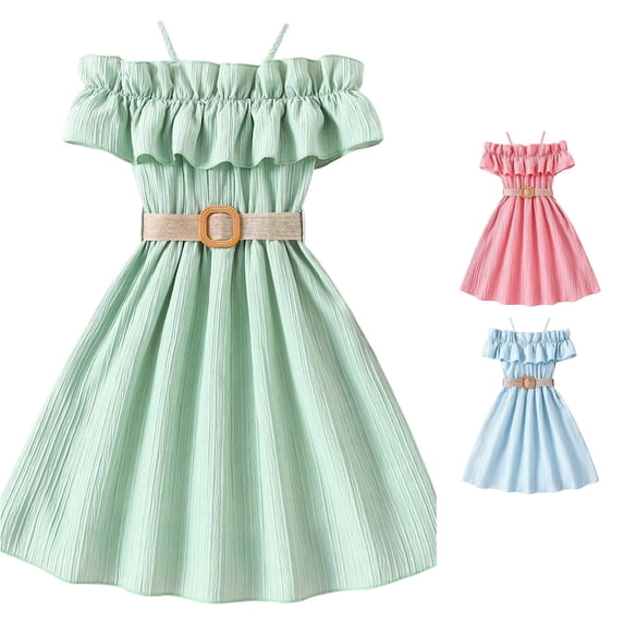SUXIAN Girls Dress Toddler Sleeveless Solid Cute Casual Dance Party Summer Dresses for Girls Green 9-10 Years
