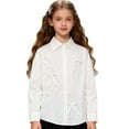 thumbnail image 1 of SUXIAN Girls Elegant Bow Tie Blouse Long Sleeve Top with Frill Detail Comfortable School Wear Dress Shirt for Toddlers and Big Kids White 15-16 Years, 1 of 6