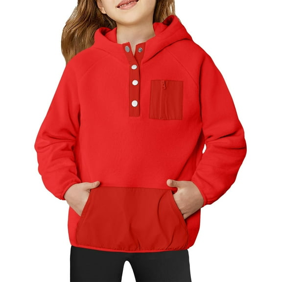 SUXIAN Girls Hoodies Color Block Hooded Sweatshirt for Teen Winter Warm Casual Pullover Wear Red 13-14 Years