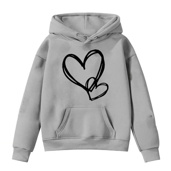 SUXIAN Girls Hoodies Heart Print Pullover for Casual Cute Style Grey 7-8 Years