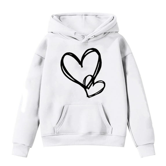 SUXIAN Girls Hoodies Heart Print Pullover for Casual Cute Style White 4-5 Years