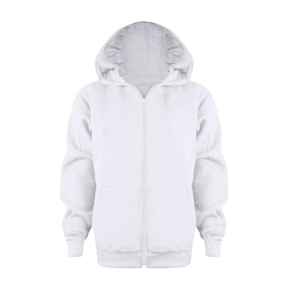 SUXIAN Girls Hoodies Solid Color Zip Up Hooded Long Sleeve for Casual Fall Outfit White_#2 4-5 Years