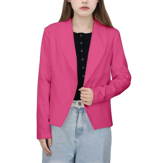 SUXIAN Girls Jacket Formal Solid Color Lapel Suit Long Sleeve for Kids Casual Fashion Top Hot Pink_#1 9-10 Years