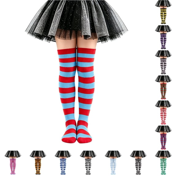 SUXIAN Girls Knee High Socks Striped Ribbed Knit Soft Stretchy Material Easy Care Machine Washable Halloween Costume