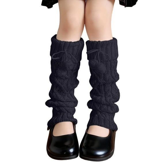 SUXIAN Girls Knitted Leg Warmers Winter Pattern Boot Socks with Pompoms Thick and Ankle Sleeves for Toddler Kids Youth Girls Cold Weather Outdoor Black One Size