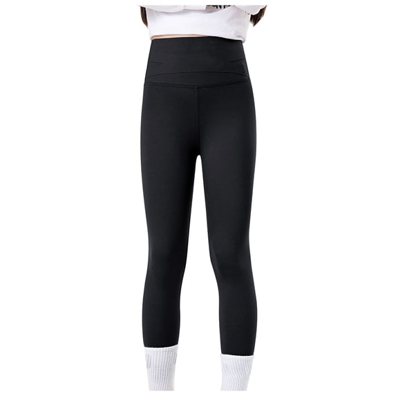 SUXIAN Girls Leggings Spring/summer Kids Pure Color Pants Tights High Waisted Slim Fit Pants Yoga Bottoms out Wear Ruffle Kids Leggings Black 3-4 Years