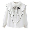 thumbnail image 1 of SUXIAN Girls Long Sleeve Party Blouses Elegant Ruffled Button Down Shirts School Tops for Children Beige5 5-6 Years, 1 of 3
