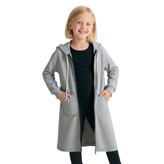 SUXIAN Girls Long Sleeve Zip Up Hooded Sweatshirt Jacket Outerwear Cozy Lined Pullover Top for Winter Warm Soft Casual Loungewear with Zip Up Hoodies #2_Grey 5-6 Years