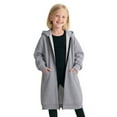 thumbnail image 1 of SUXIAN Girls Long Sleeve Zip Up Hooded Sweatshirt Jacket Outerwear Cozy Lined Pullover Top for Winter Warm Soft Casual Loungewear with Zip Up Hoodies #3_Grey 11-13 Years, 1 of 4