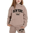 thumbnail image 1 of SUXIAN Girls Outfits Hoodies Letter Print Sweatshirt Stylish and Comfortable Everyday Wear Comfortable Clothing Set Khaki 110, 1 of 4