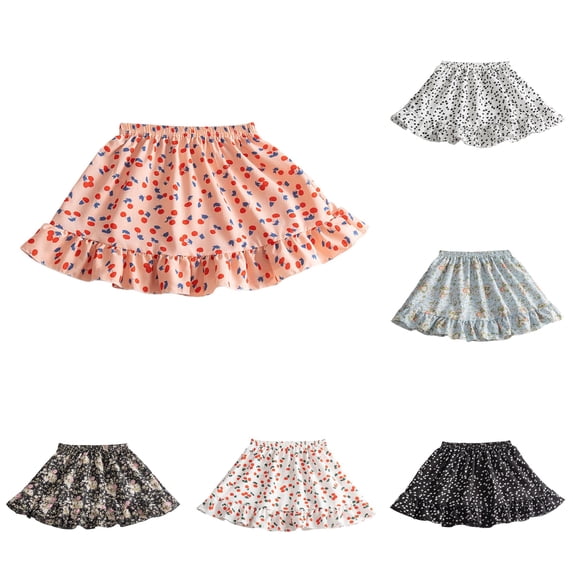 SUXIAN Girls Pleated Skirt Soft Floral Print Chiffon A-Line Summer Outfit Stretchy Casual Princess Style For Kids Pleated Skirts Pink 3-4 Years